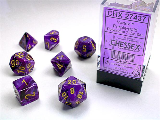 CHX 27437 - SET 7 DADI POLIEDRICI - VORTEX PURPLE W/GOLD