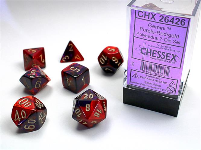 CHX 26426 - SET 7 DADI POLIEDRICI GEMINI - PURPLE-RED W/GOLD