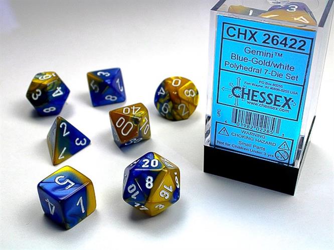 CHX 26422 - SET 7 DADI POLIEDRICI GEMINI - BLUE-GOLD W/WHITE