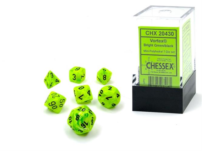 CHX 20430 - SET 7 DADI POLIEDRICI MINI - VORTEX BRIGHT GREEN/BLACK