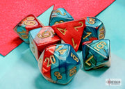 CHX 20662 - SET 7 DADI POLIEDRICI MINI GEMINI - RED-TEAL/GOLD