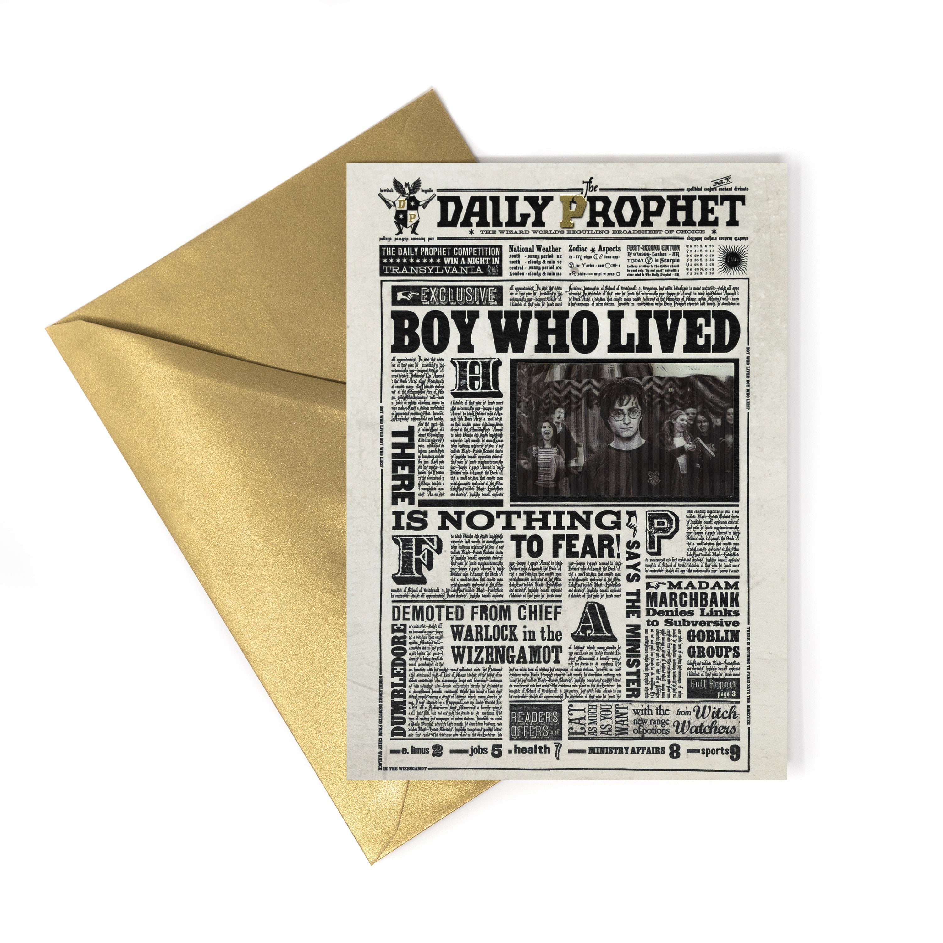 HPCARD47 - THE DAILY PROPHET: 'BOY WHO LIVED' - NOTECARD
