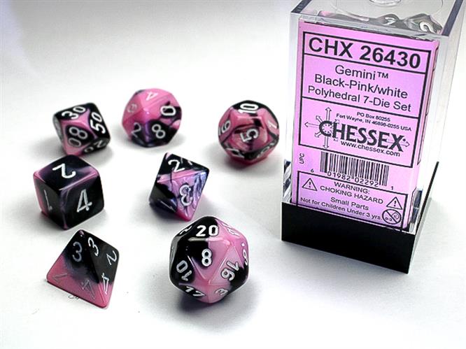CHX 26430 - SET 7 DADI POLIEDRICI GEMINI - BLACK-PINK W/WHITE