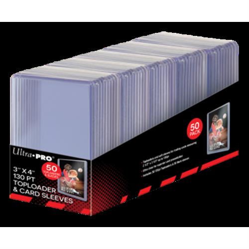 15285 - 50 TOPLOADER 3" X 4" - SUPER THICK 130PT + CARD SLEEVES