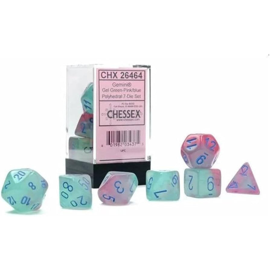 CHX 26464 - SET 7 DADI POLIEDRICI GEMINI - GEL GREEN-PINK/BLUE LUMINARY