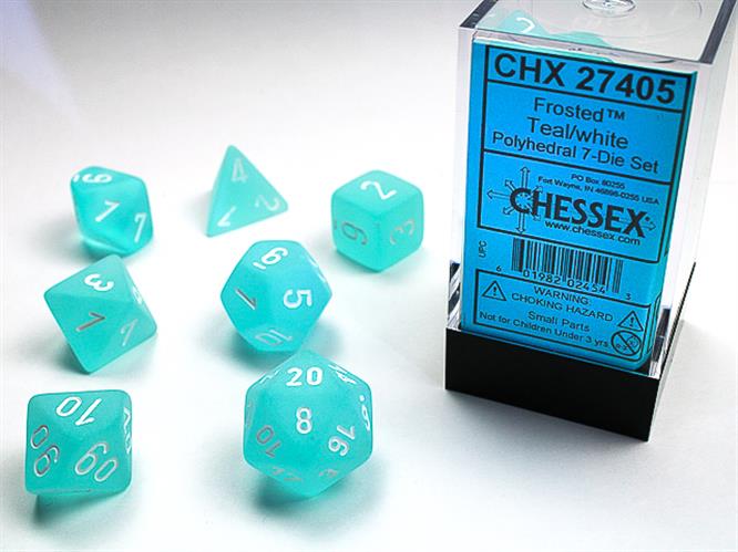 CHX 27405 - SET 7 DADI POLIEDRICI - FROSTED TEAL W/WHITE