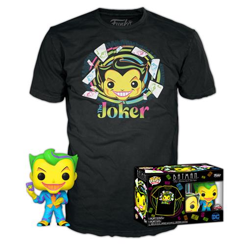 DC COMICS: BLACK LIGHT - POP FUNKO & TEE BOX THE JOKER 9CM (T-SHIRT L)