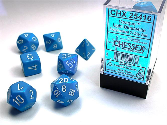 CHX 25416 - SET 7 DADI POLIEDRICI OPACHI - LIGHT BLUE W/WHITE