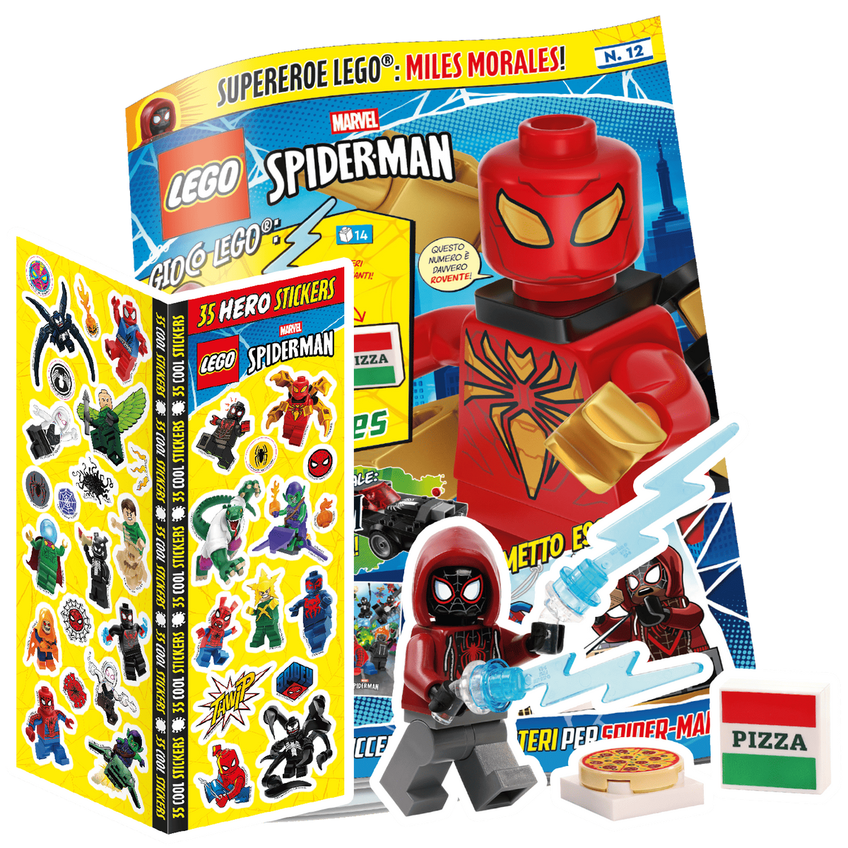 LEGO SPIDER-MAN N.12 - MILES MORALES + PIZZA + 35 STICKERS