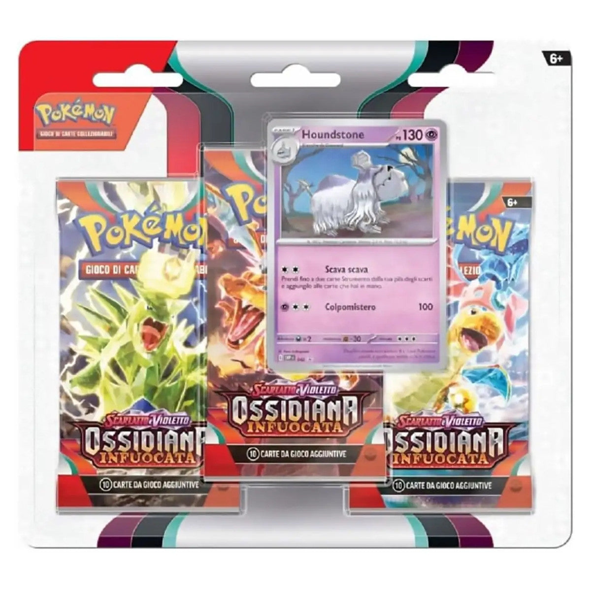 POKEMON - 3 PACK BLISTER + 1 CARTA - SCARLATTO E VIOLETTO - OSSIDIANA INFUOCATA