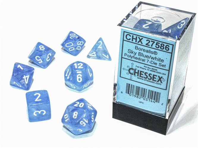 CHX 27586 - SET 7 DADI POLIEDRICI - BOREALIS SKY BLUE/WHITE LUMINARY