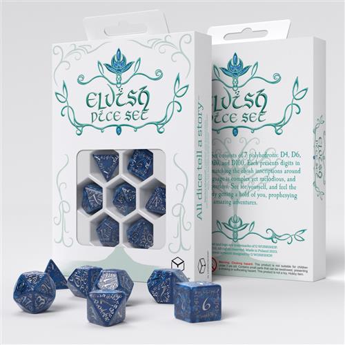 SELV10 - SET 7 DADI - ELVISH DICE SET: COBALT & SILVER