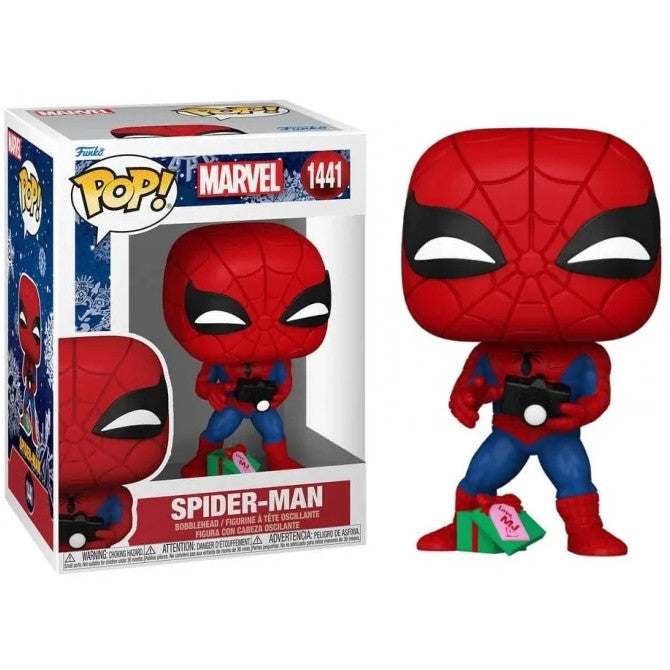MARVEL: HOLIDAY - POP FUNKO VINYL FIGURE 1441 SPIDERMAN W/OPEN GIFT 9CM