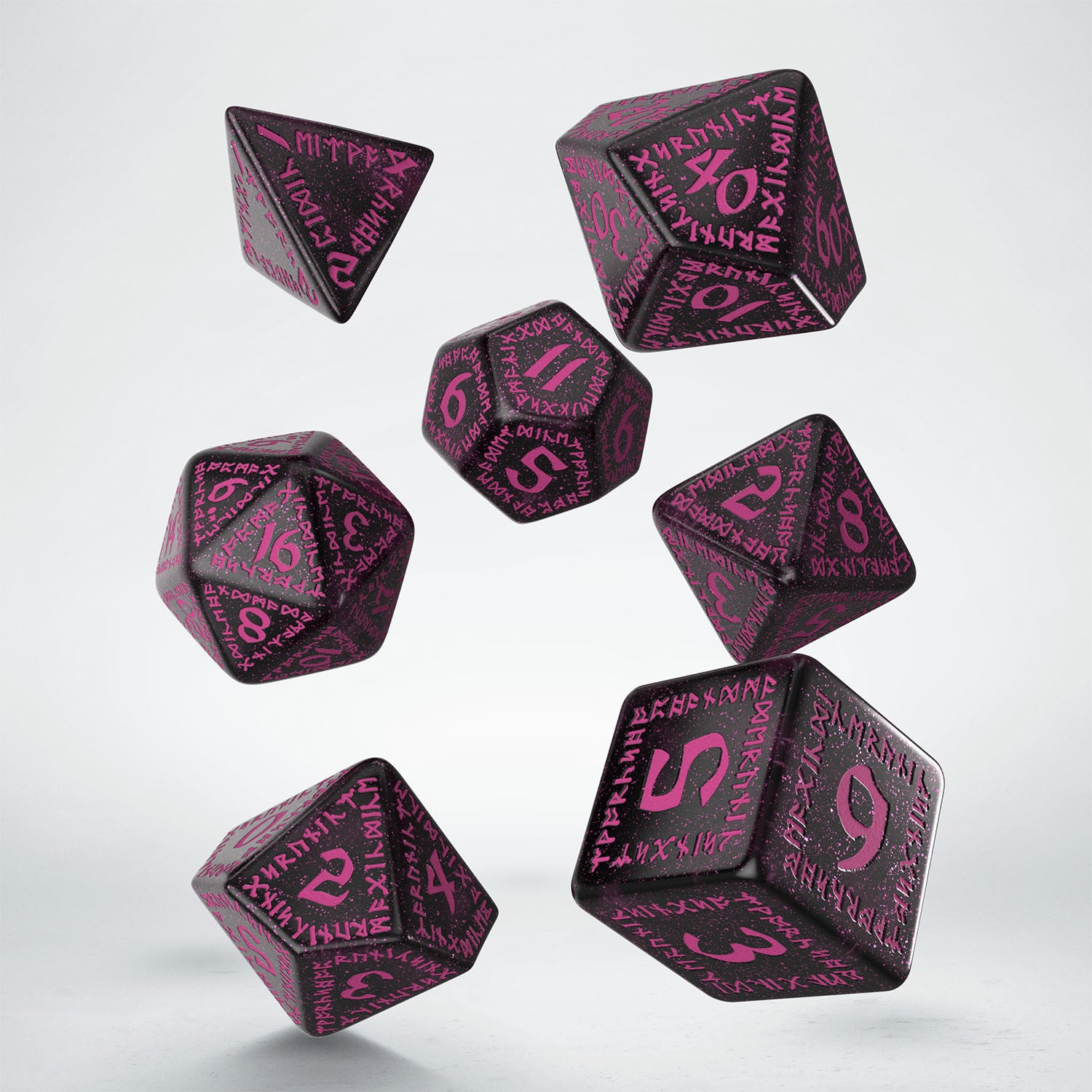 SRUN08 - SET 7 DADI RUNIC BLACK MAGENTA