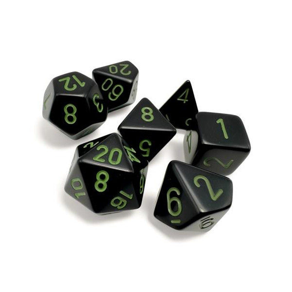 CHX 25458 - SET 7 DADI POLIEDRICI OPACHI - BLACK/GREEN