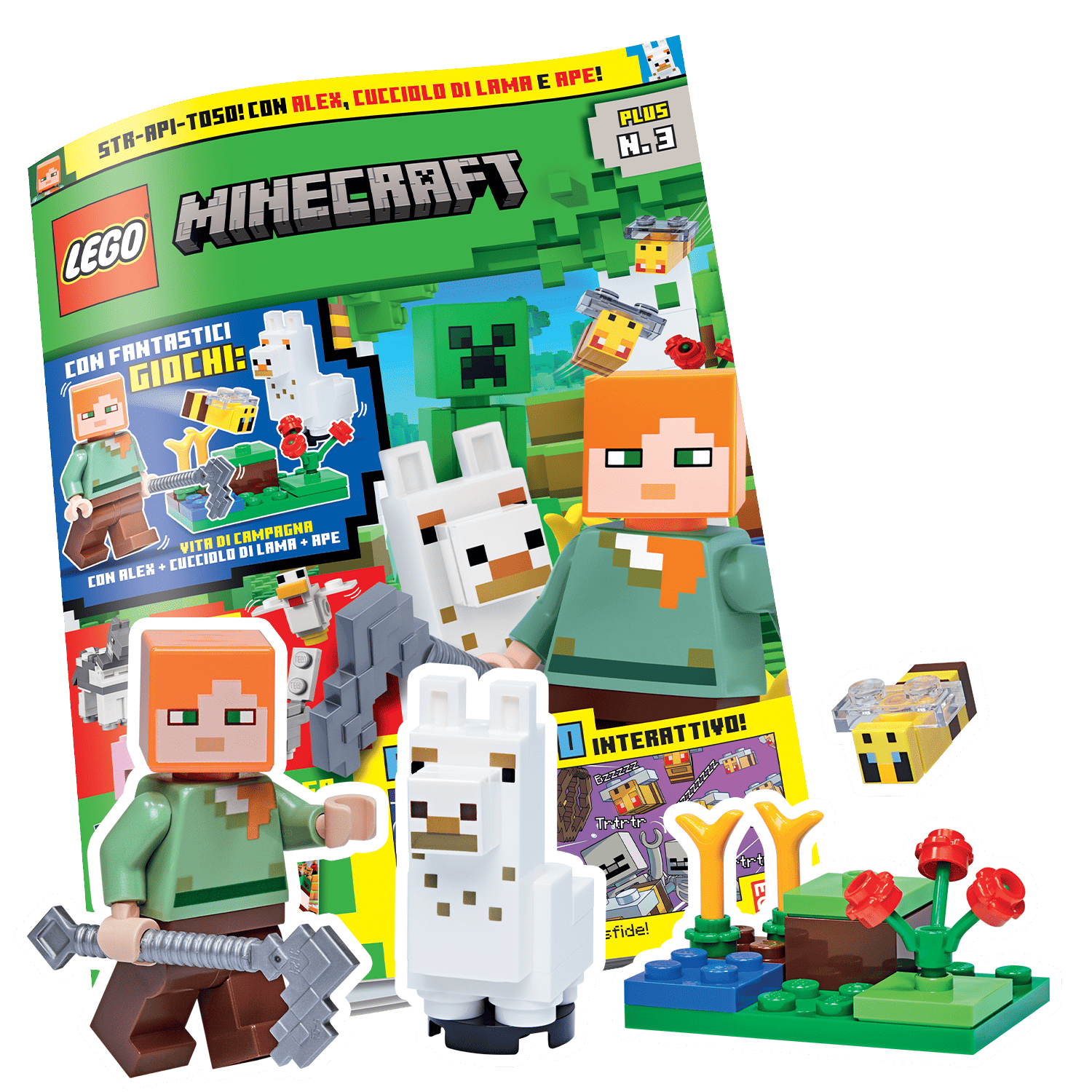 LEGO MINECRAFT PLUS N.3 - SET GIOCO LEGO: ALEX, CUCCIOLO DI LAMA E APE