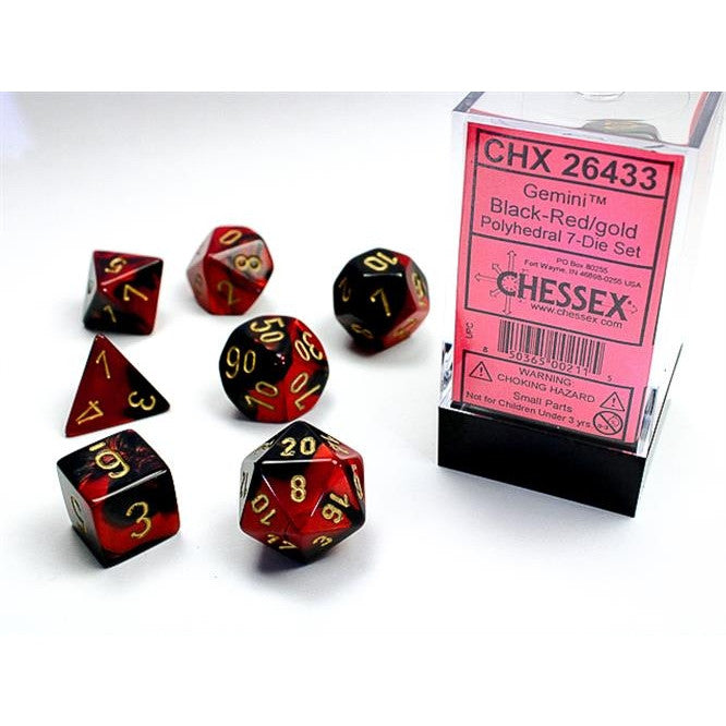 CHX 26433 - SET 7 DADI POLIEDRICI GEMINI - BLACK-RED W/GOLD