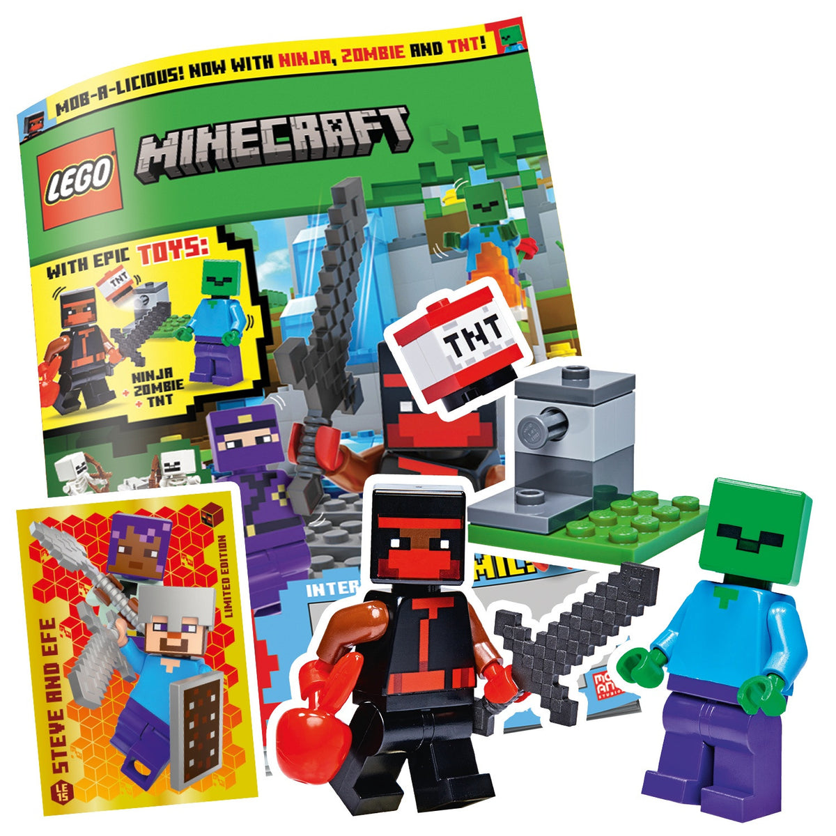 LEGO MINECRAFT PLUS N.17 - NINJA + ZOMBIE & TNT + LIMITED CARD LE15 STEVE AND EFE