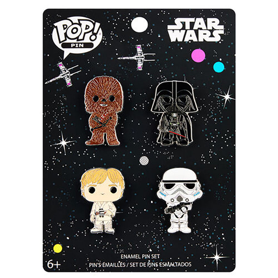 STAR WARS - POP LARGE PIN ENAMEL - 4PACK LUKE, CHEWY, DARTH VADER, STORM TROPPER