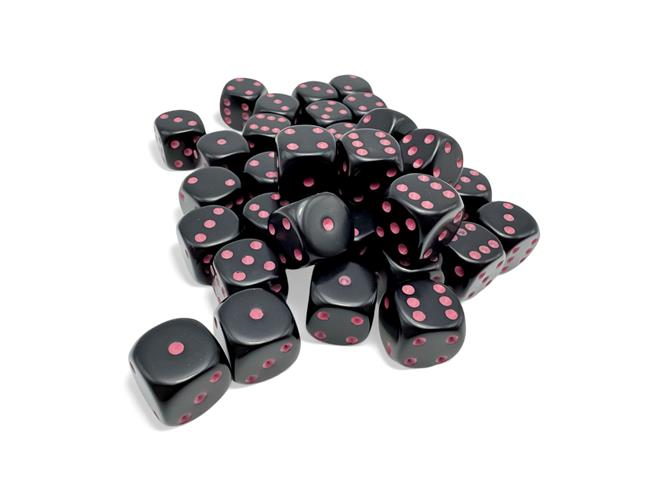 CHX 25848 - SET 36 DADI 6 FACCE 12MM OPACHI - BLACK/PINK