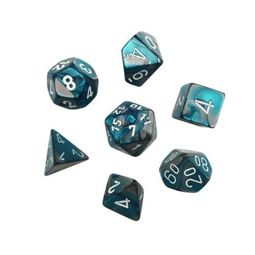 CHX 20656 - SET 7 DADI POLIEDRICI GEMINI - STEEL-TEAL/WHITE