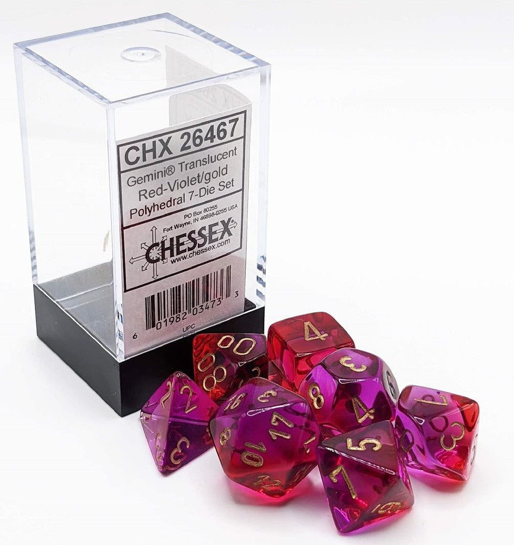 CHX 26467 - SET 7 DADI POLIEDRICI GEMINI - TRANSLUCENT RED-VIOLET/GOLD