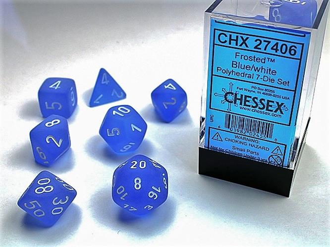 CHX 27406 - SET 7 DADI POLIEDRICI - FROSTED BLUE W/WHITE