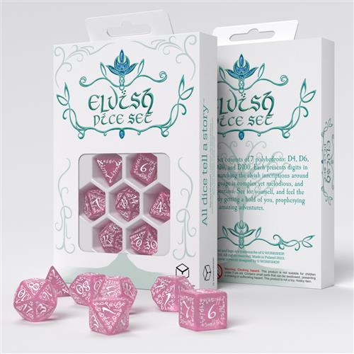 SELV11 - SET 7 DADI - ELVISH DICE SET: SHIMMERING PINK & WHITE DICE SET