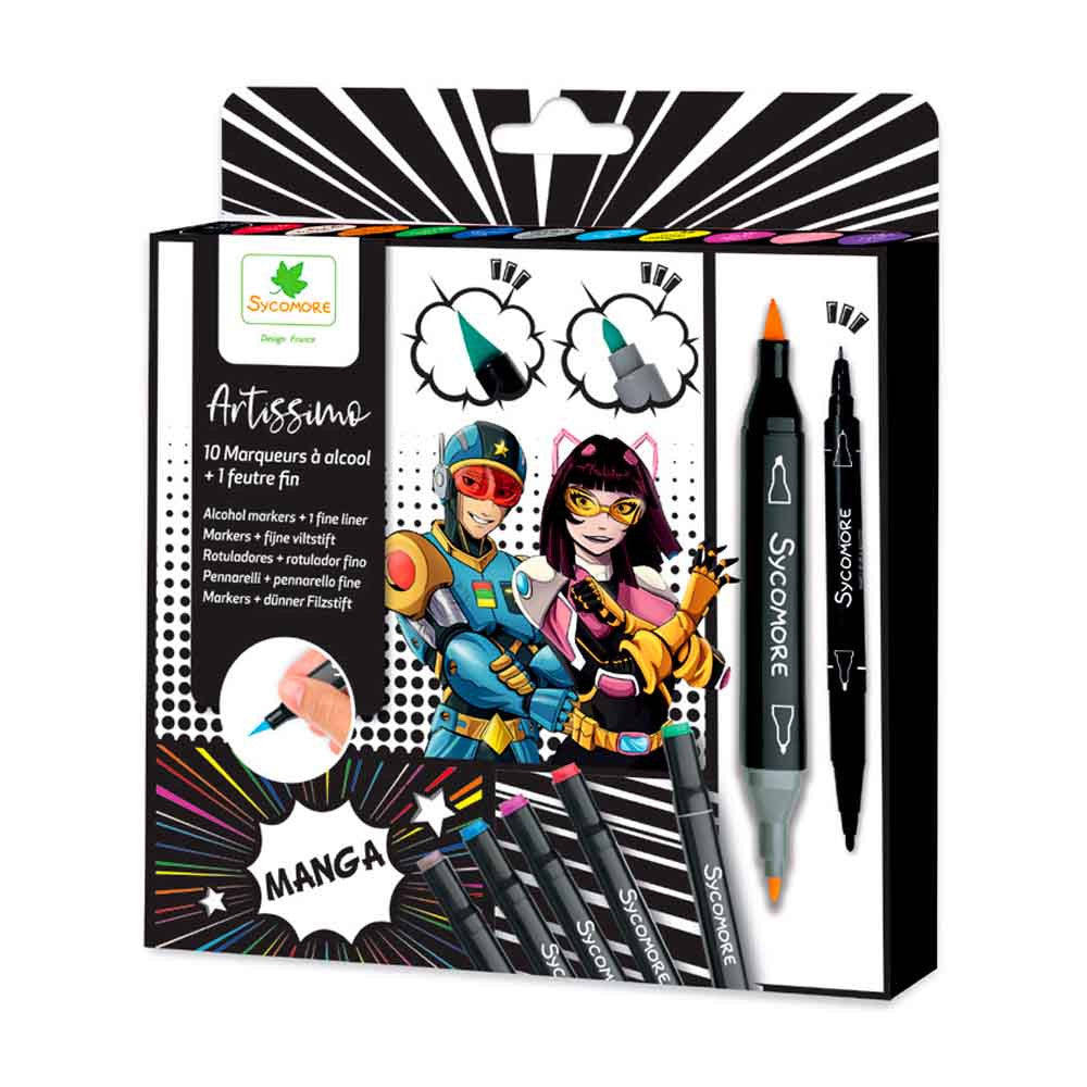 SYCOMORE - 10 PENNARELLI AD ALCOOL MANGA + 1 PENNARELLO FINE