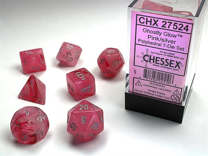 CHX 27524 - SET 7 DADI POLIEDRICI - GHOSTLY GLOW PINK/SILVER