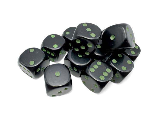 CHX 25658 - SET 12 DADI 6 FACCE 16MM OPACHI - BLACK/GREEN