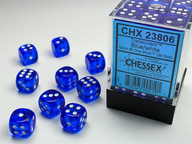CHX 23806 - SET 36 DADI 6 FACCE 12MM - BLUE W/WHITE