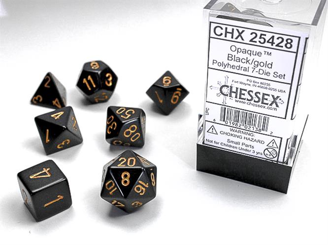 CHX 25428 - SET 7 DADI POLIEDRICI OPACHI - BLACK W/GOLD