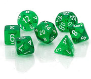 CHX 20375 - SET 7 DADI POLIEDRICI MINI - TRANSLUCENT GREEN/WHITE