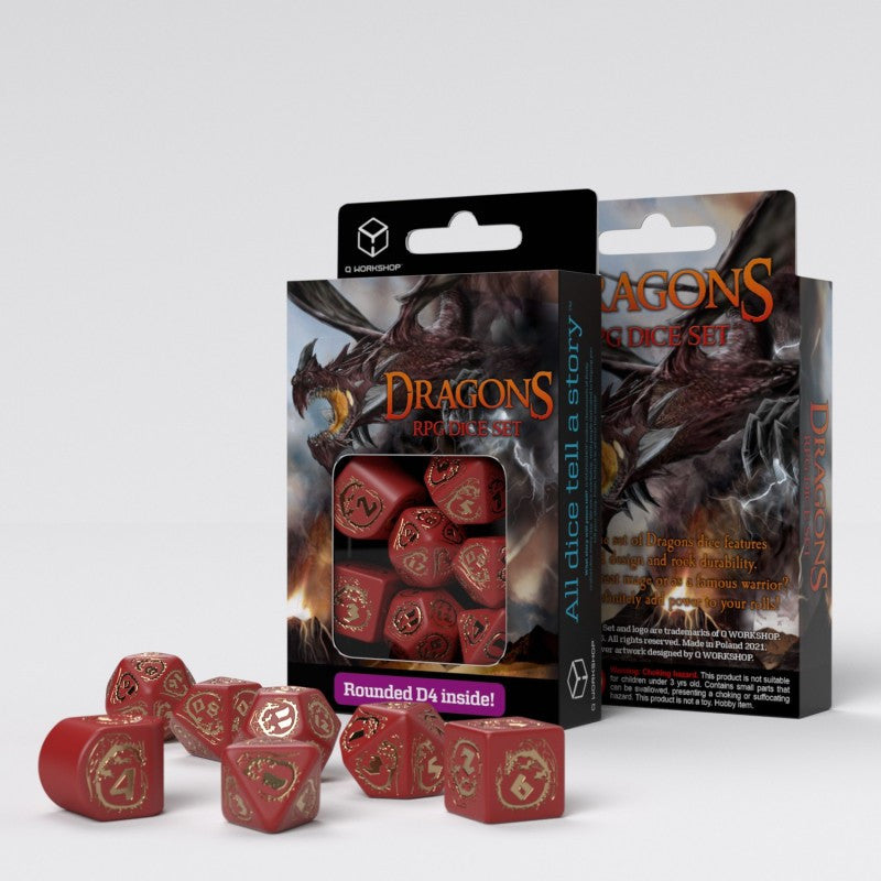 RDRA08 - SET 7 DADI - DRAGONS MODERN RED GOLD