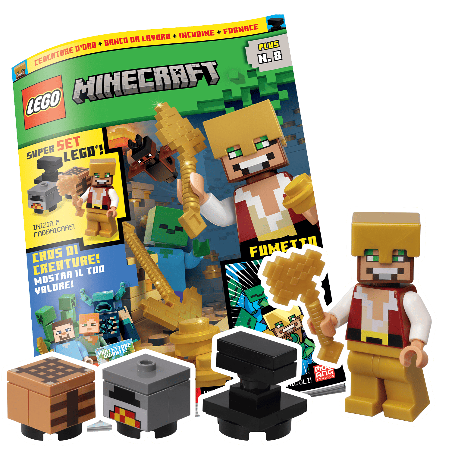 LEGO MINECRAFT PLUS N.8 - SET LEGO: CERCATORE D’ORO + BANCO DA LAVORO + INCUDINE + FORNACE