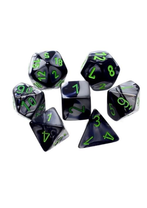 CHX 20645 - SET 7 DADI POLIEDRICI GEMINI - BLACK-GREY/GREEN