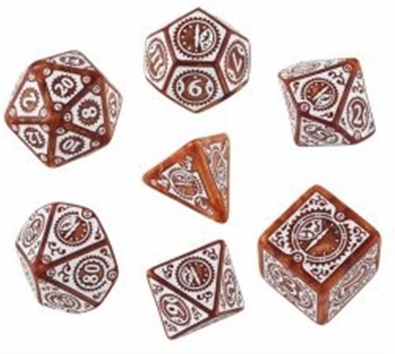 SSTC03 - SET 7 DADI STEAMPUNK CLOCKWORK CARAMEL/BIANCO - 55078