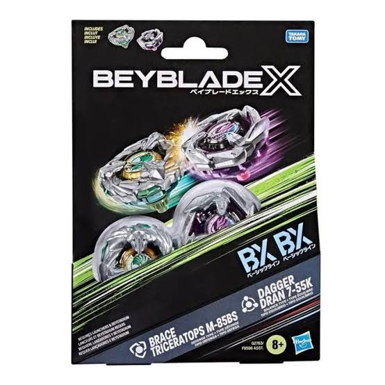BEYBLADE-X - DUAL PACK - BRACE TRICERATOPS M-85BS & DAGGER DRAN 7-55K - Immagine 2